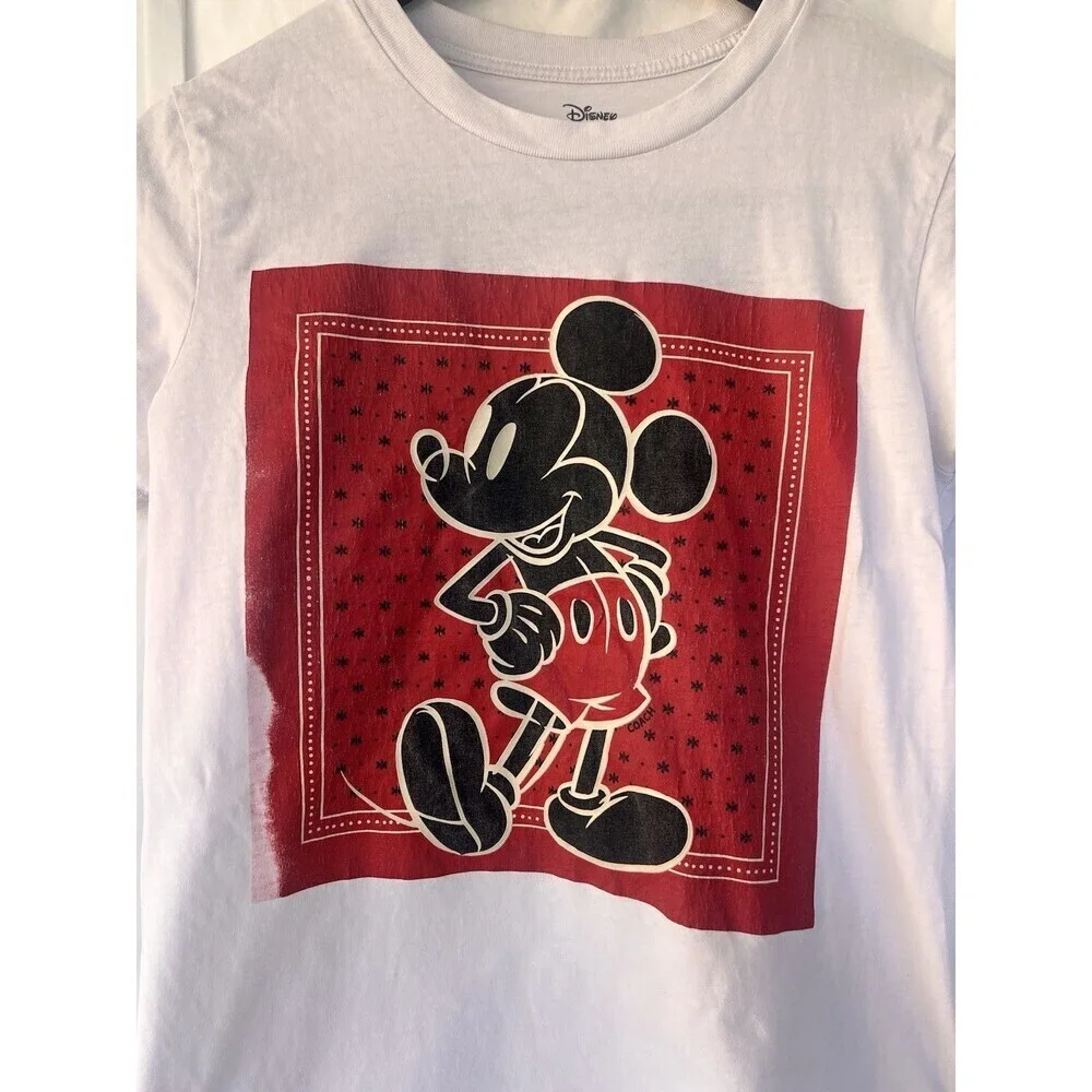 Disney Mickey Mouse x Coach T-Shirt Womens Size XS Limited Edition Leather Patch